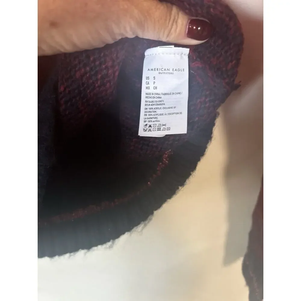 $60 NWT American Eagle Mock Neck Sweater Ombre Colorblock Cream Red Navy Size S - Picture 7 of 7
